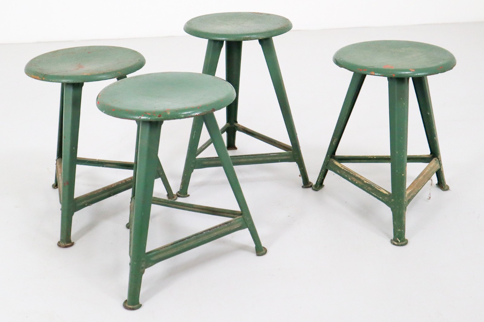 Industrial Rowac Stools In Green Patina Germany 1920 Early 20th