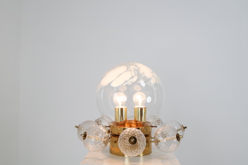 Large Midcentury Brass Ceiling Lamp Chandelier With