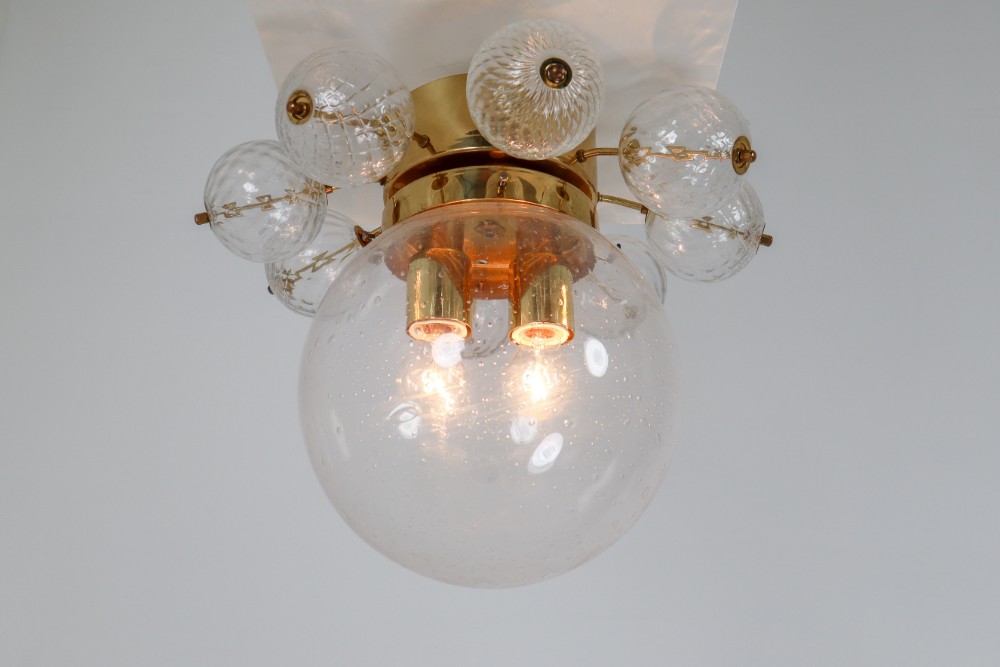 Large Set Midcentury Brass Ceiling Lamp Chandeliers With