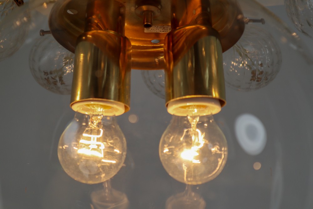 Large Set Midcentury Brass Ceiling Lamp Chandeliers With