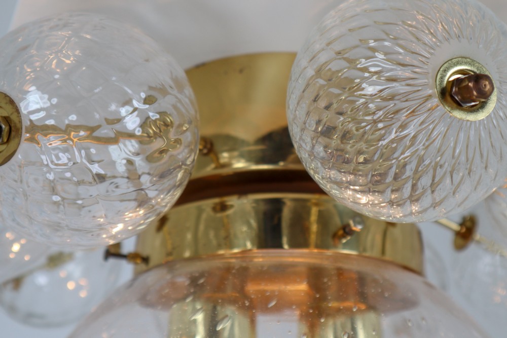 Large Set Midcentury Brass Ceiling Lamp Chandeliers With
