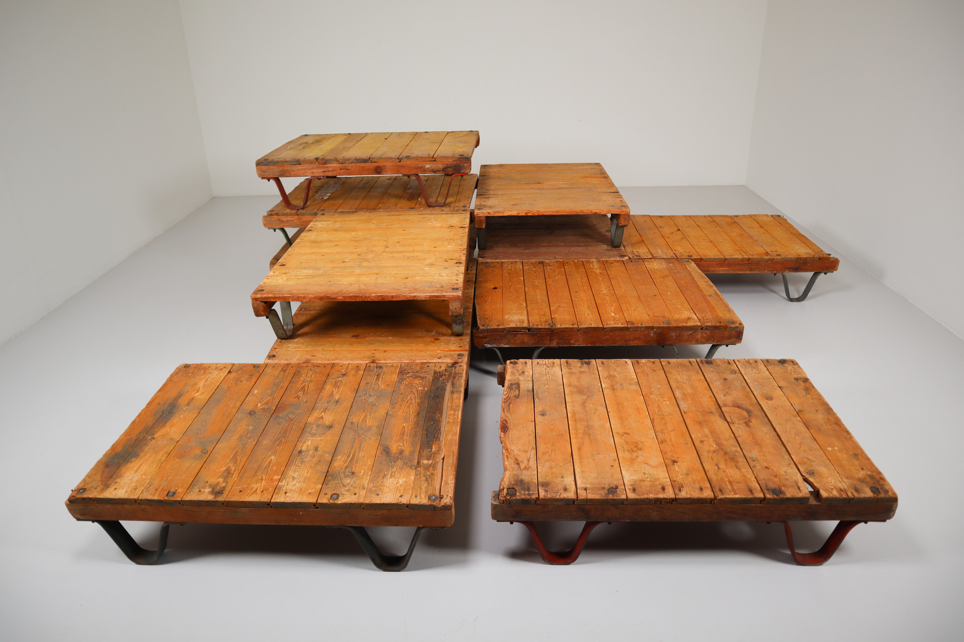 100 + antique industrial wood-iron Pallets / coffee tables Early-20th century