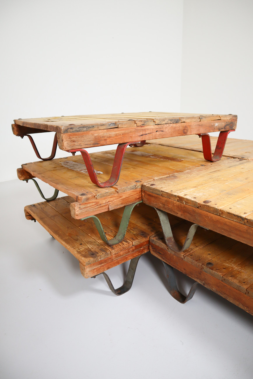 100 + antique industrial wood-iron Pallets / coffee tables Early-20th century