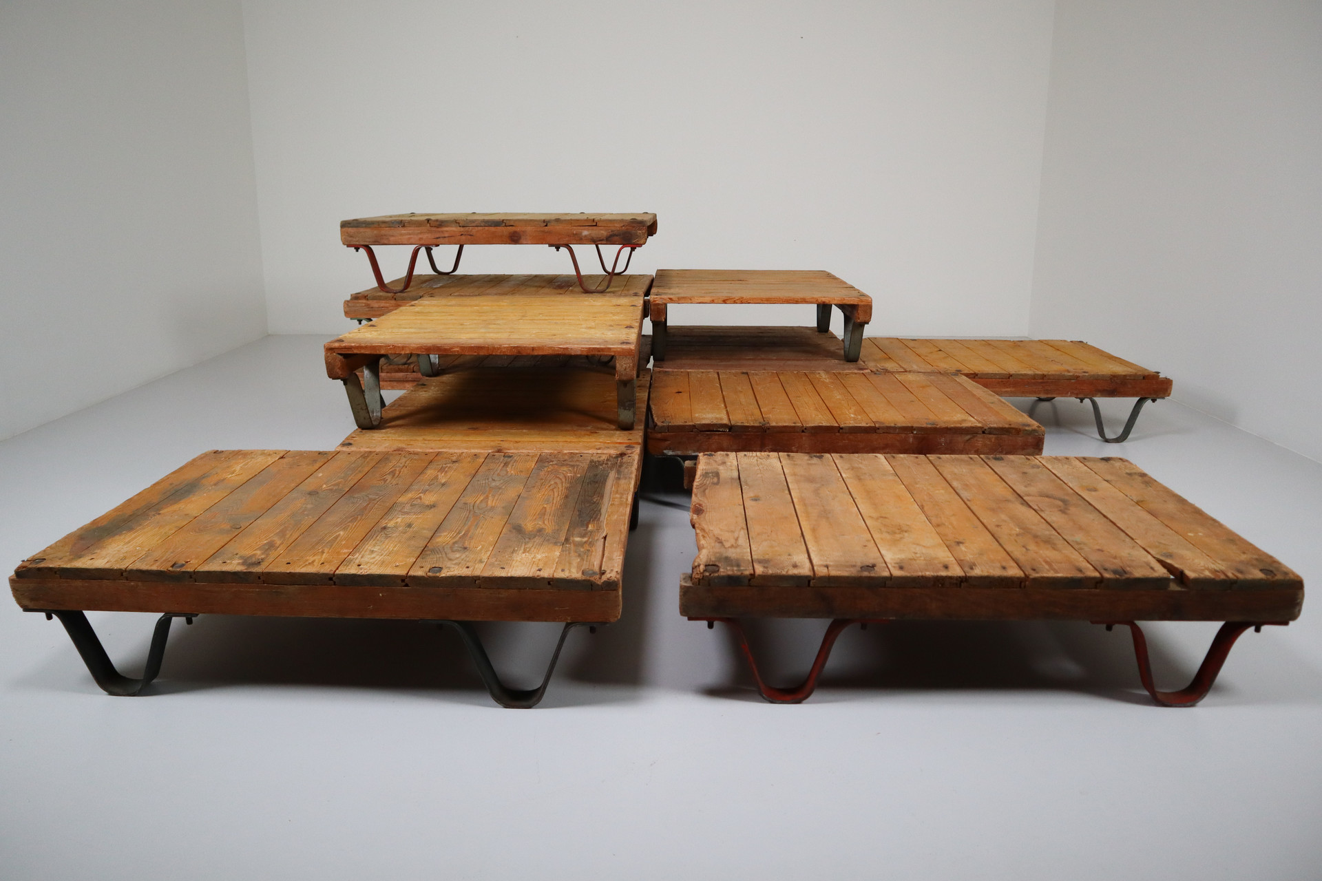 100 + antique industrial wood-iron Pallets / coffee tables Early-20th century
