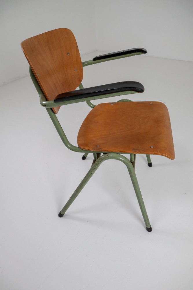 100 Green Patinated Dutch Design Industrial Plywood Armchairs, 1960s