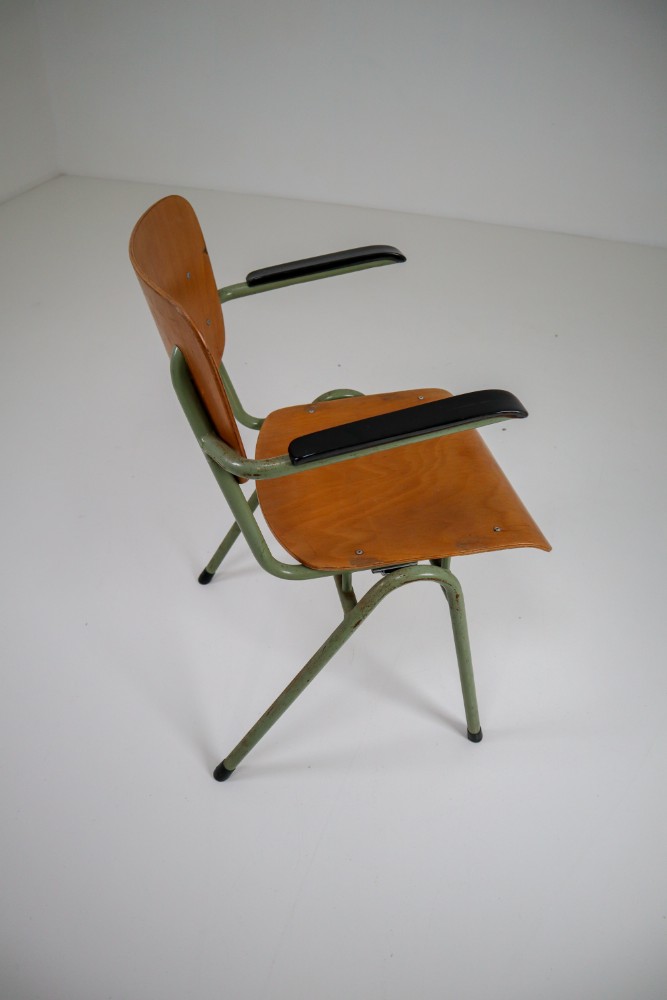 100 Green Patinated Dutch Design Industrial Plywood Armchairs, 1960s