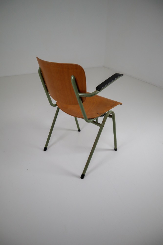 100 Green Patinated Dutch Design Industrial Plywood Armchairs, 1960s
