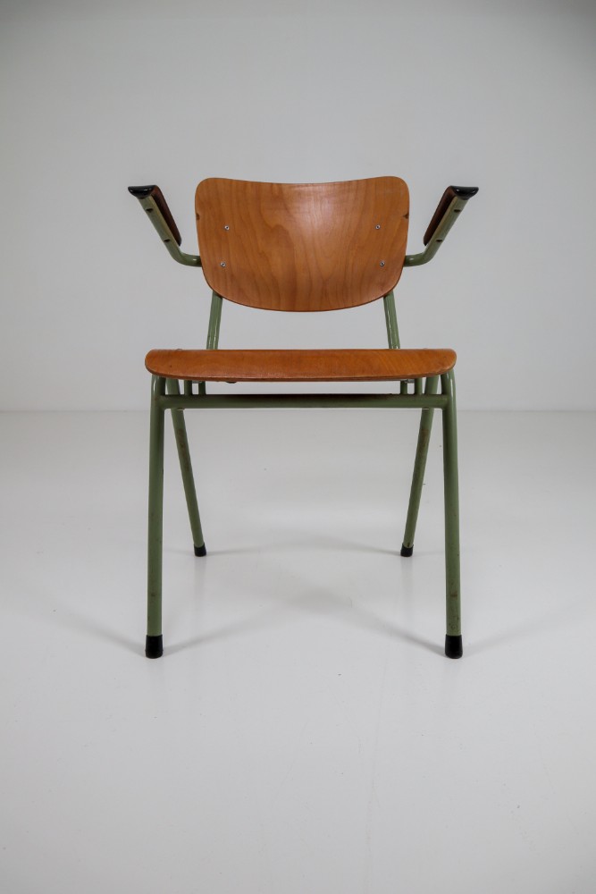 100 Green Patinated Dutch Design Industrial Plywood Armchairs, 1960s