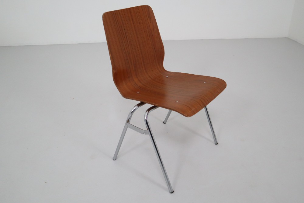 12 x Dutch Design Stacking Chairs in Plywood and Chrome 1970s Late-20th century