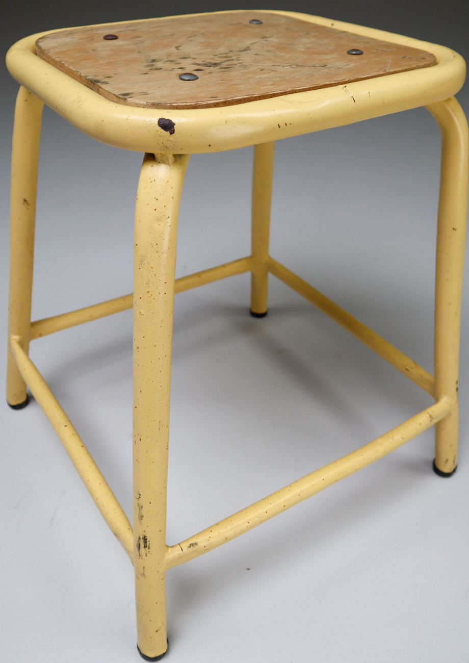 15 yellow French Industrial Stools Mid-20th century