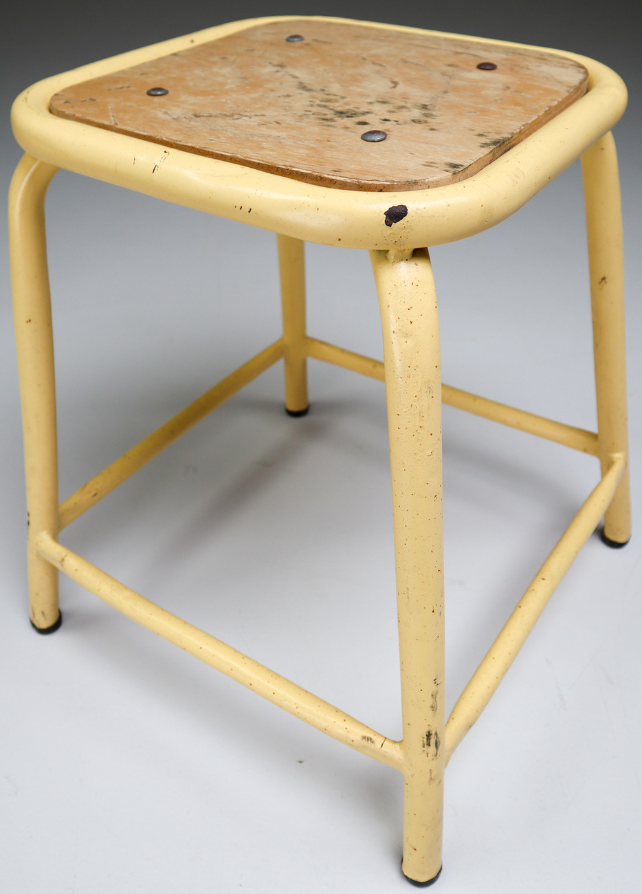 15 yellow French Industrial Stools Mid-20th century