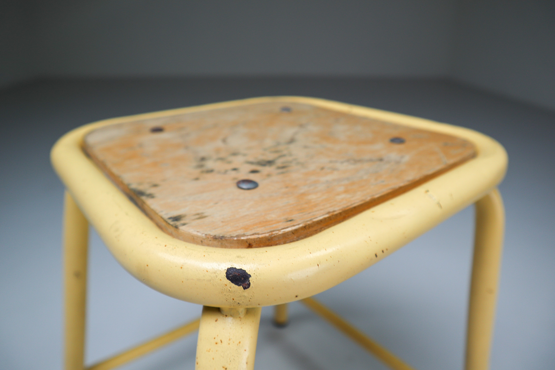 15 yellow French Industrial Stools Mid-20th century