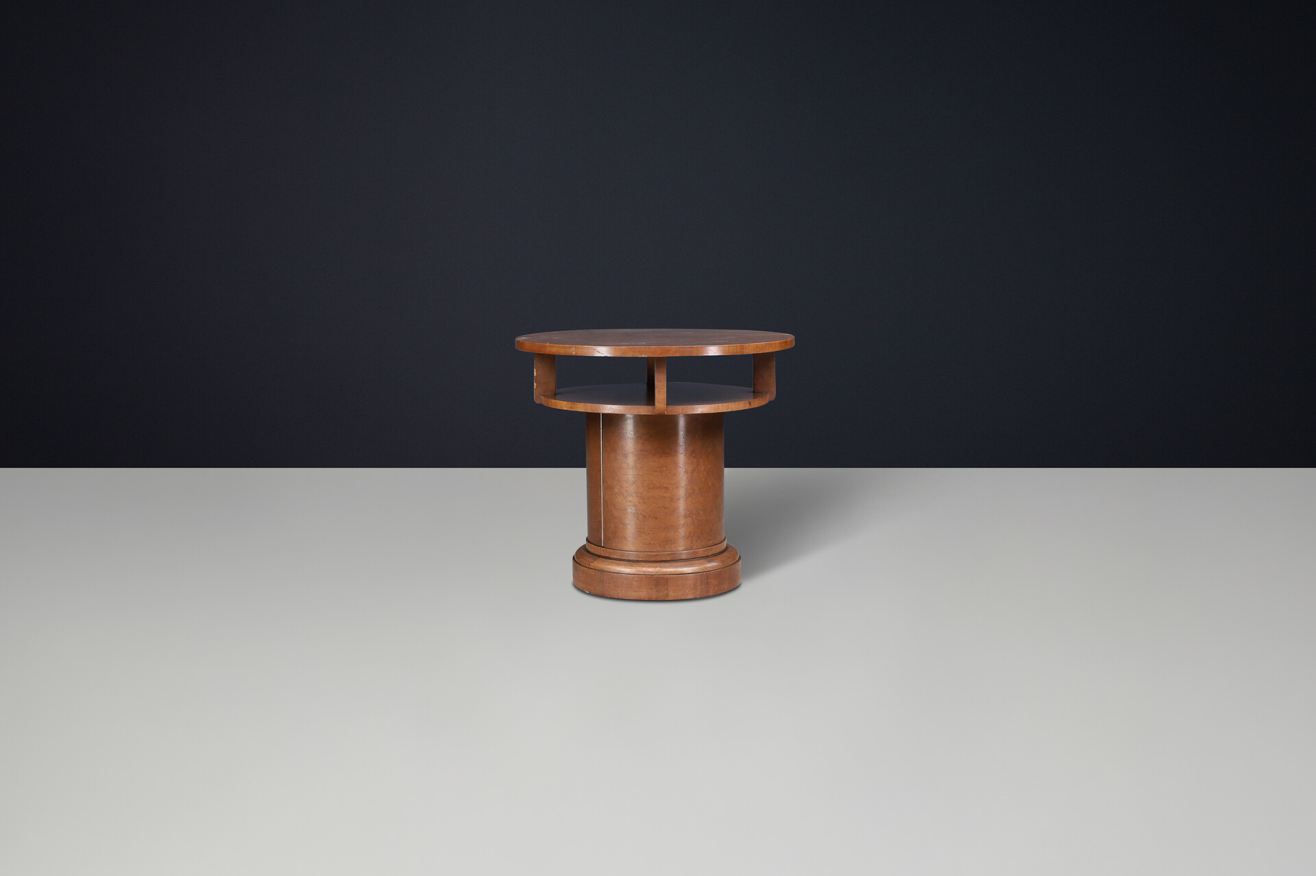 1930s Czechoslovak Art Deco Round Birch Pedestal Table with Storage. Early-20th century