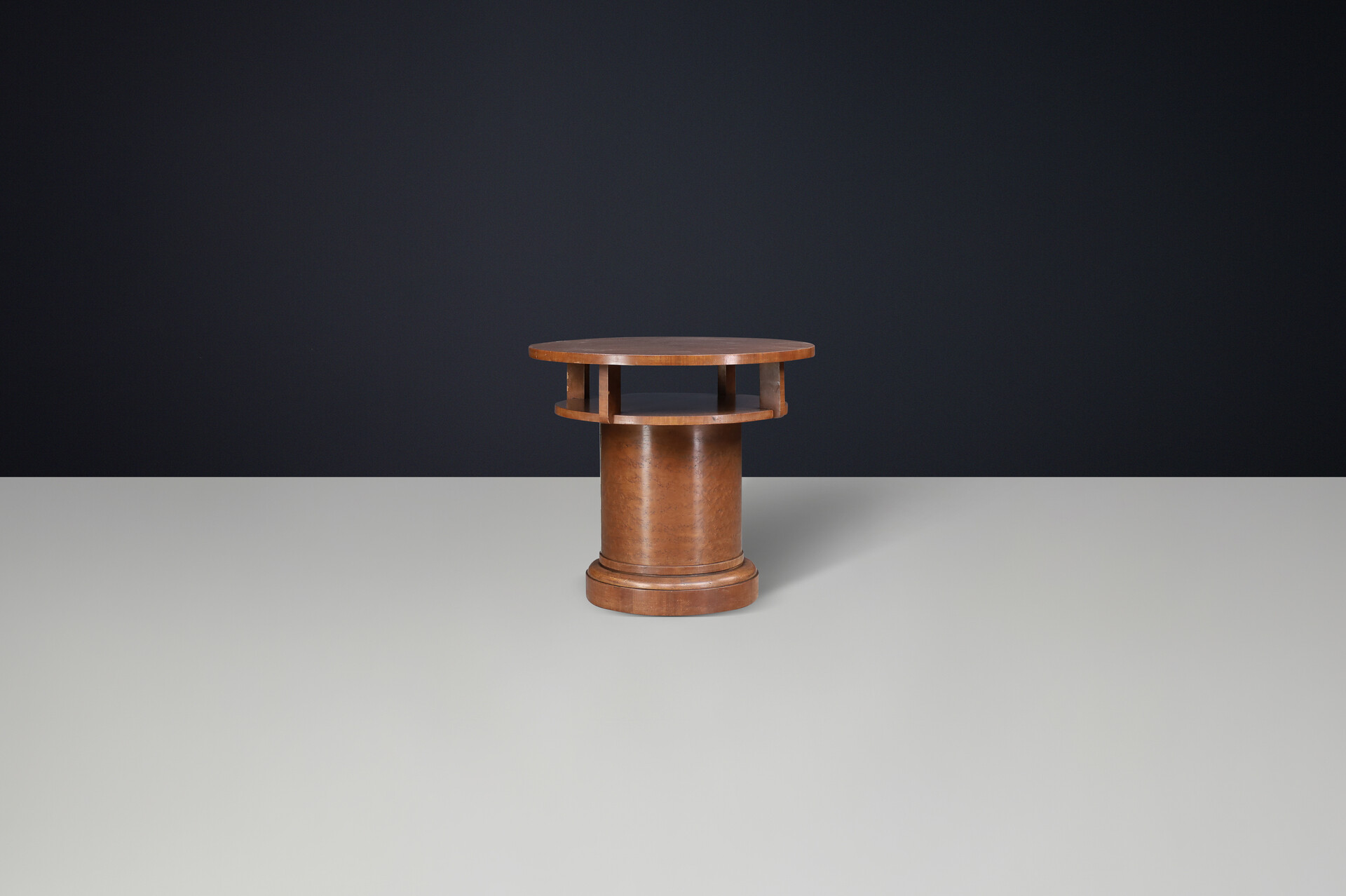 1930s Czechoslovak Art Deco Round Birch Pedestal Table with Storage. Early-20th century