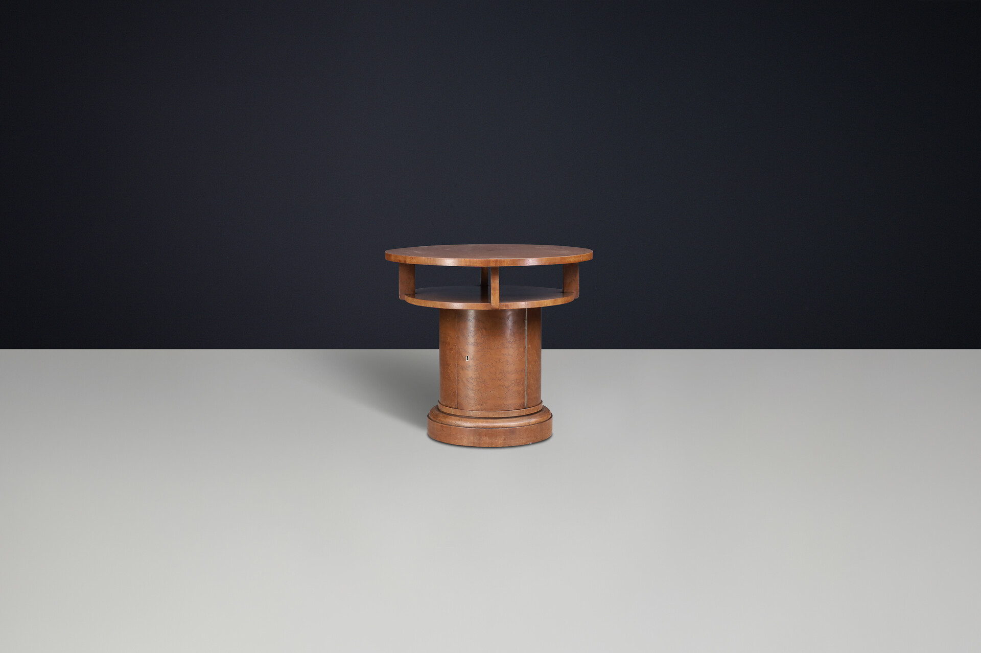 1930s Czechoslovak Art Deco Round Birch Pedestal Table with Storage. Early-20th century