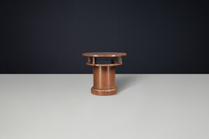 1930s Czechoslovak Art Deco Round Birch Pedestal Table with Storage. Early-20th century