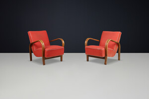 1940s Bentwood Armchairs by Koželka & Kropáček – Prague, Czechoslovakia | Original Upholstery Mid-20th century
