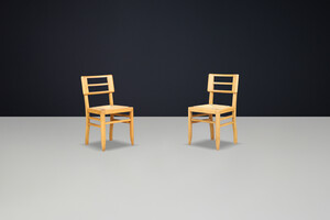 1940s French Mid-Century Modern Oak and Cane Side Chairs by Pierre Cruège Mid-20th century