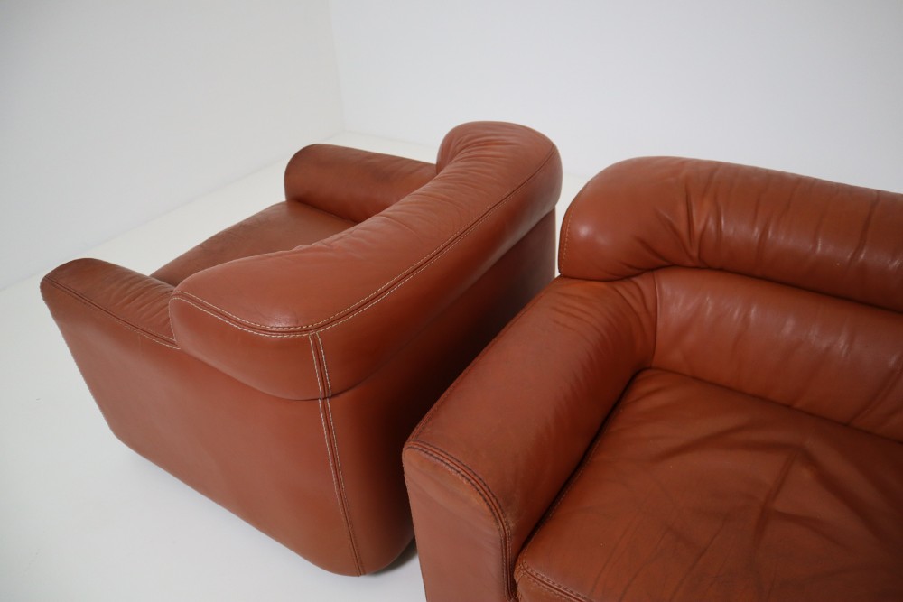 1970 Durlet Cognac Buffalo Neck-Leather Armchairs