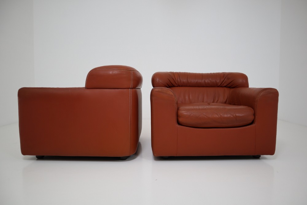 1970 Durlet Cognac Buffalo Neck-Leather Armchairs