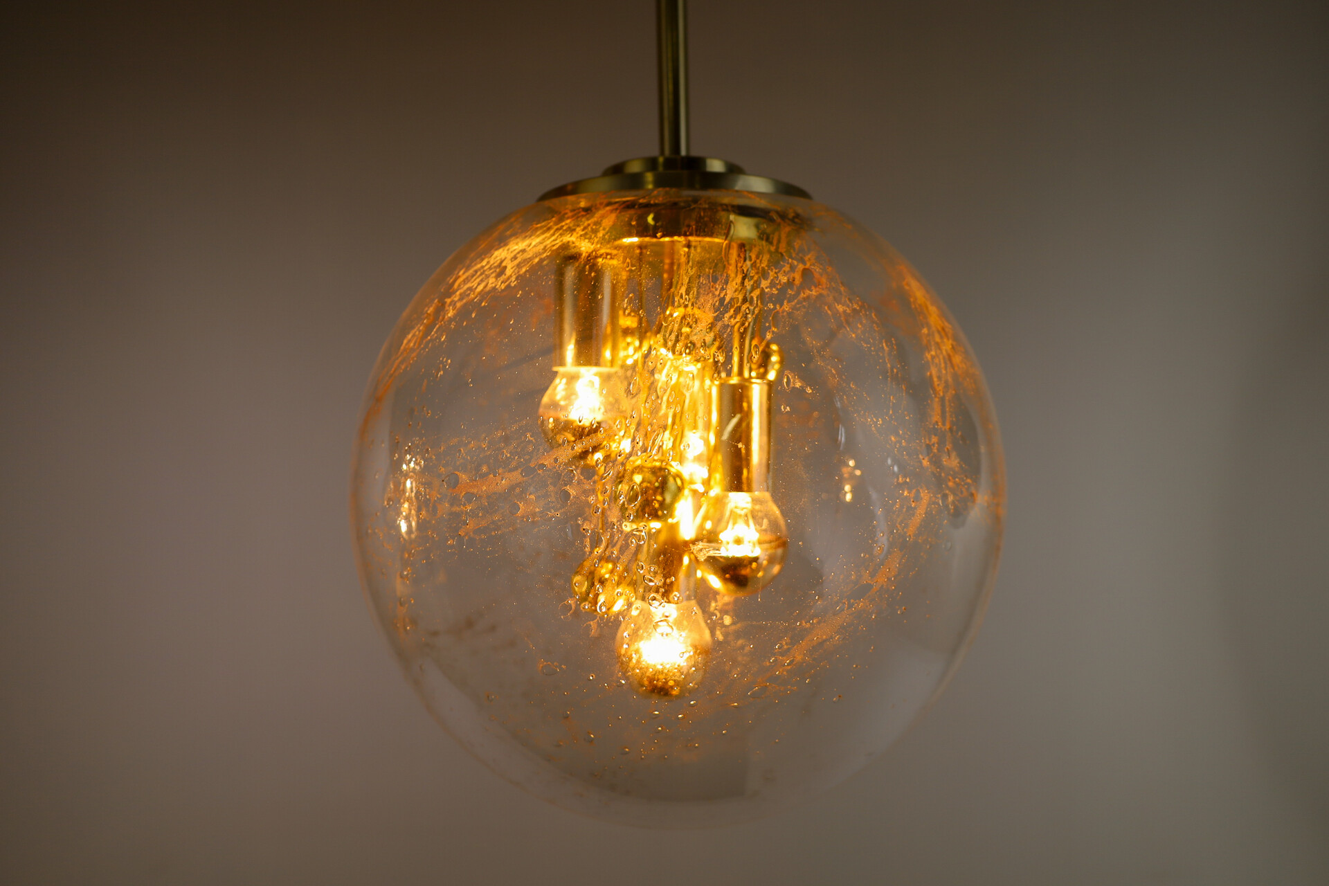 2 x Large Doria Globe Pendant Light, Glass and Brass, Germany 1970s Mid-20th century
