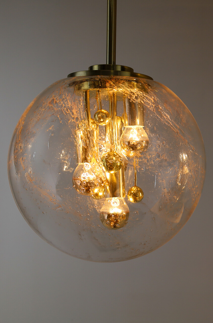2 x Large Doria Globe Pendant Light, Glass and Brass, Germany 1970s Mid-20th century