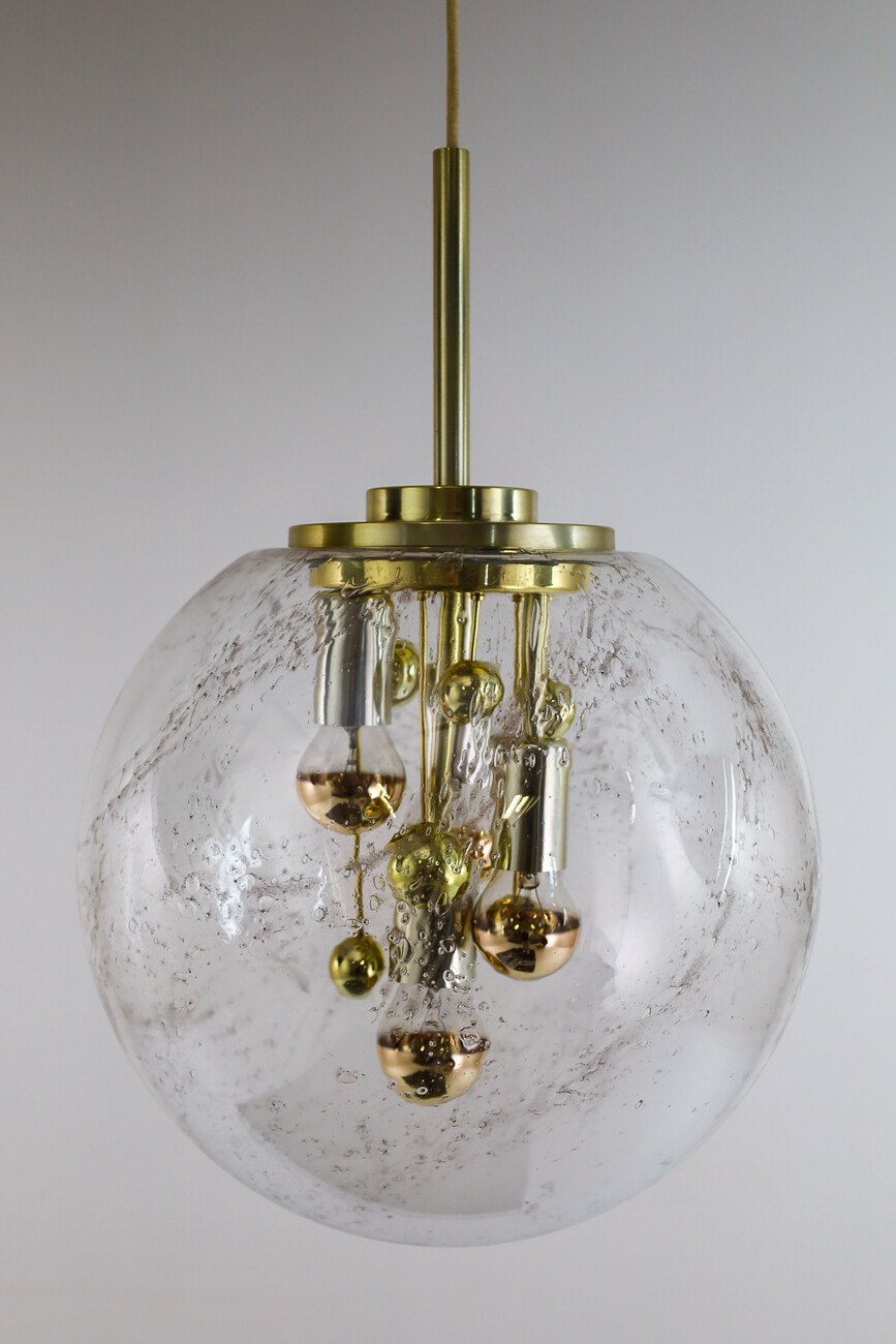 2 x Large Doria Globe Pendant Light, Glass and Brass, Germany 1970s Mid-20th century
