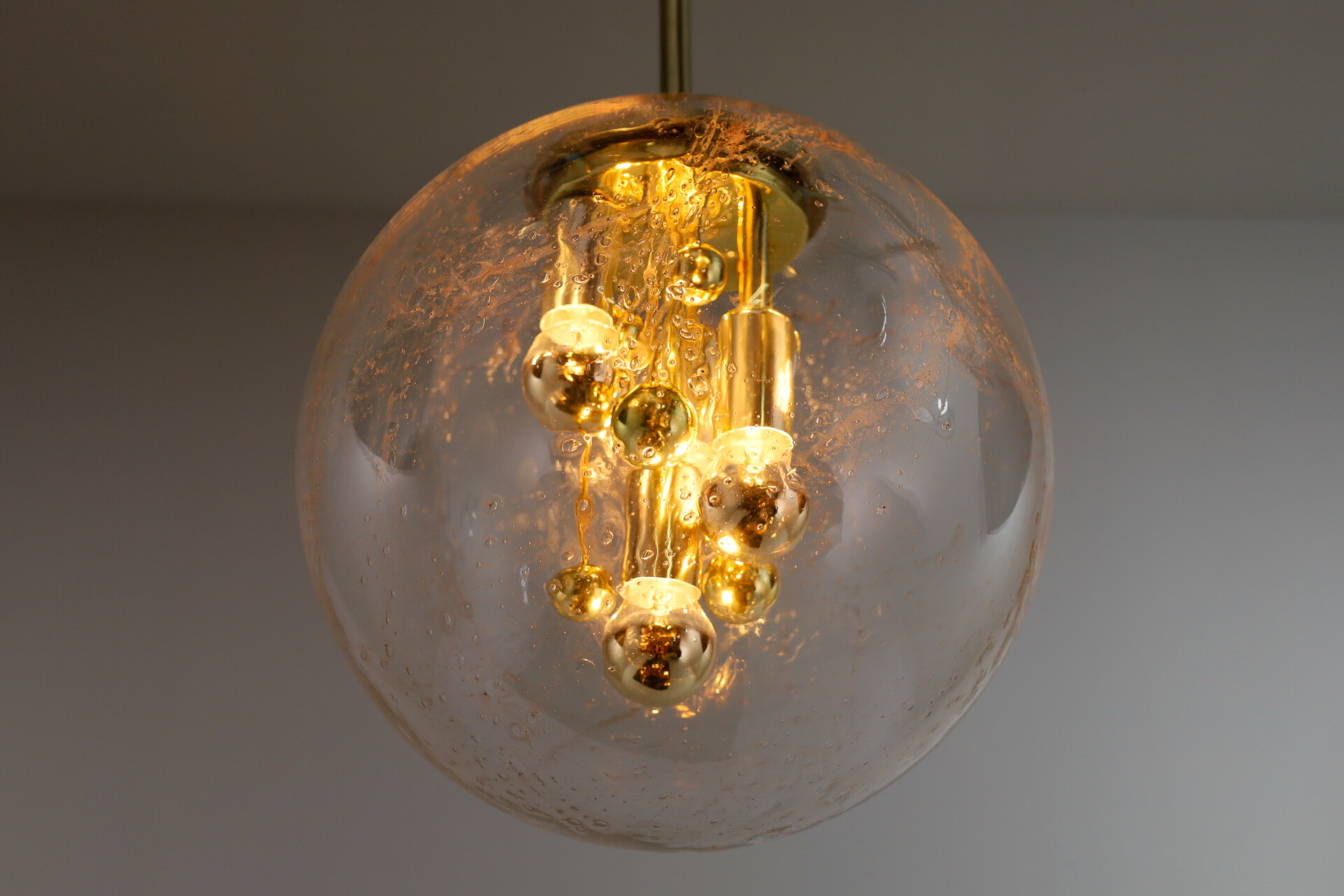 2 x Large Doria Globe Pendant Light, Glass and Brass, Germany 1970s Mid-20th century