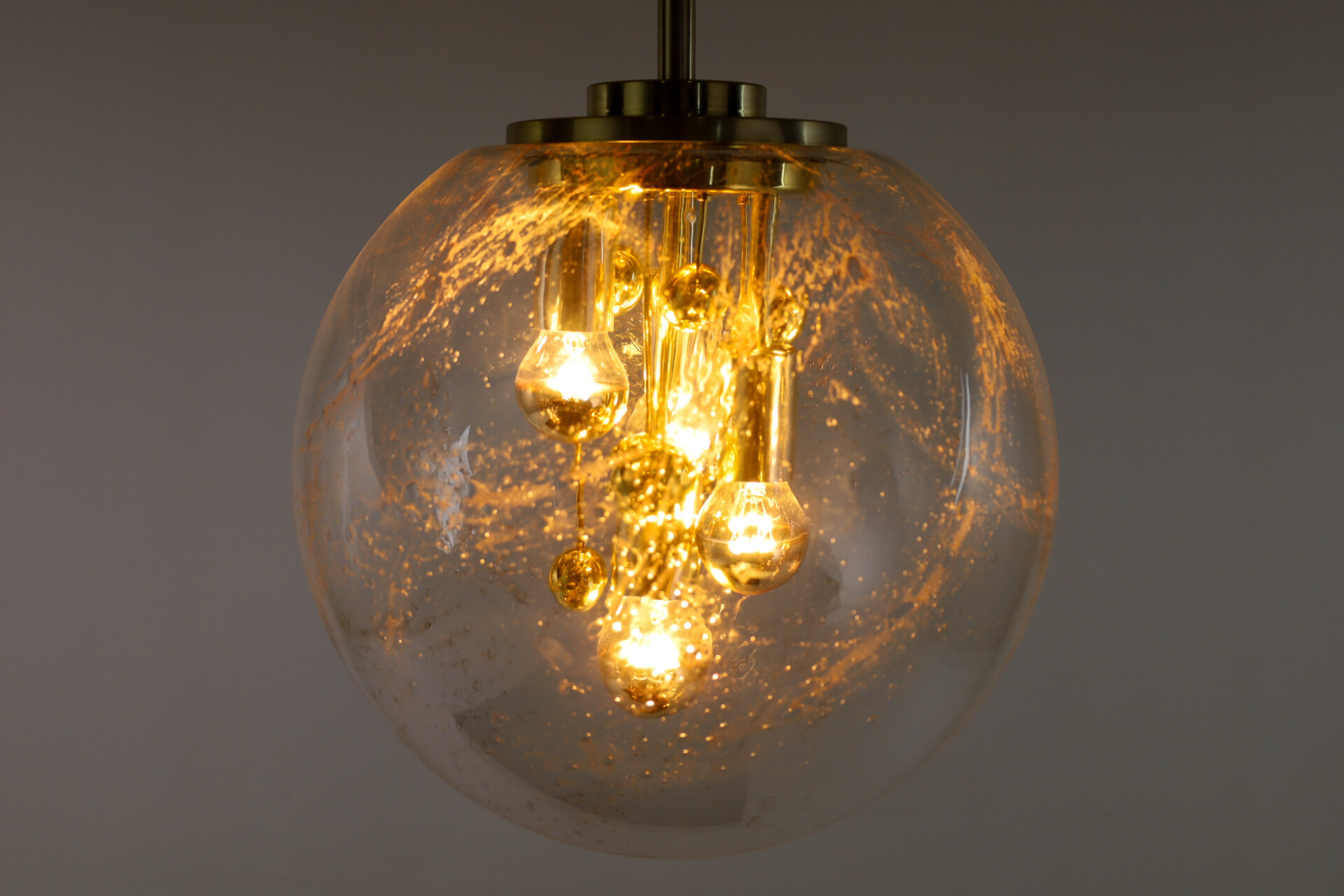 2 x Large Doria Globe Pendant Light, Glass and Brass, Germany 1970s Mid-20th century