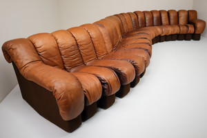 21 element De Sede DS 600 Snake Sofa in Patinated Cognac - Brown Leather by Ueli Berger Switzerland 1972 Mid-20th century
