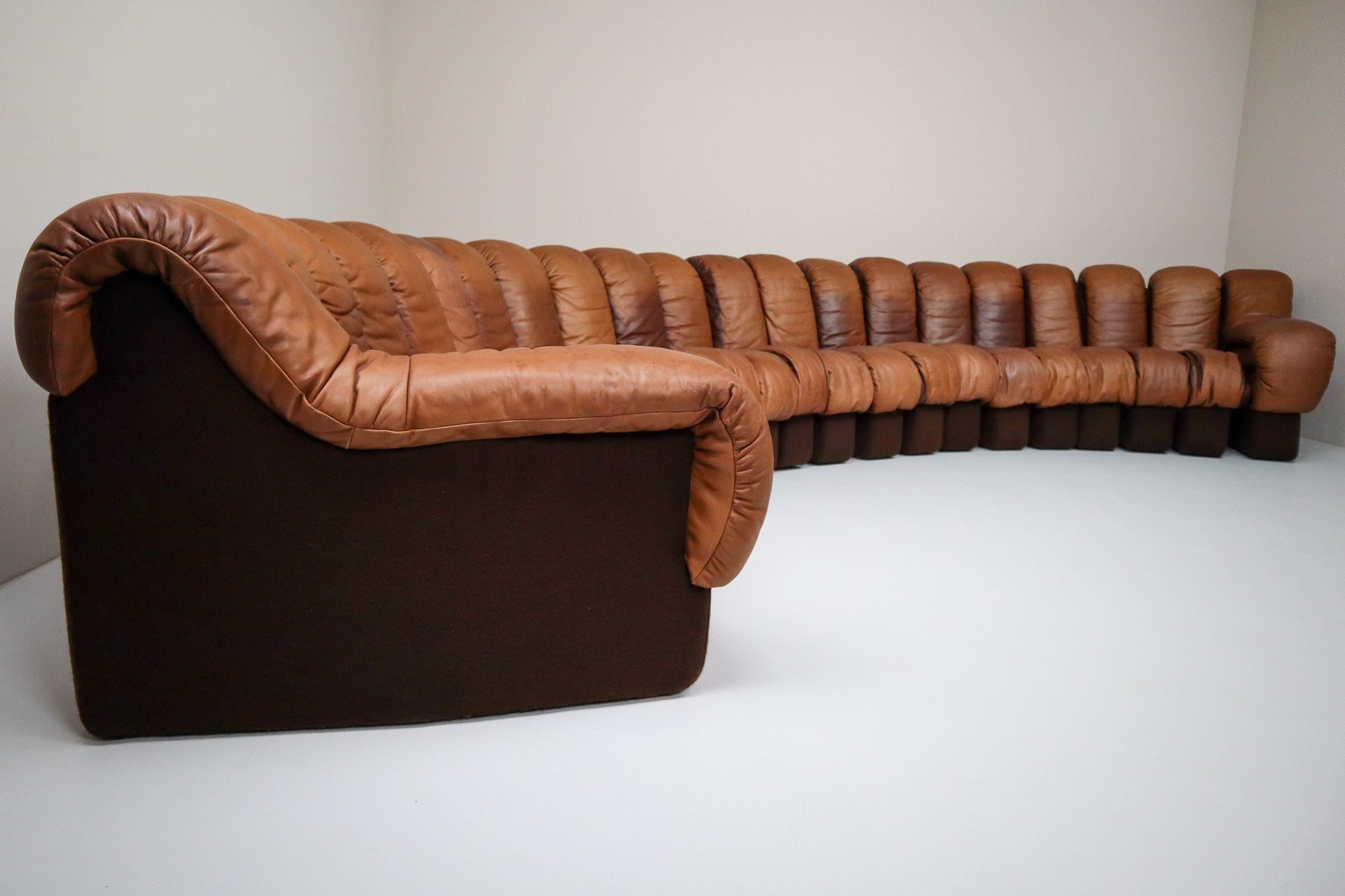 21 element De Sede DS 600 Snake Sofa in Patinated Cognac - Brown Leather by Ueli Berger Switzerland 1972 Mid-20th century