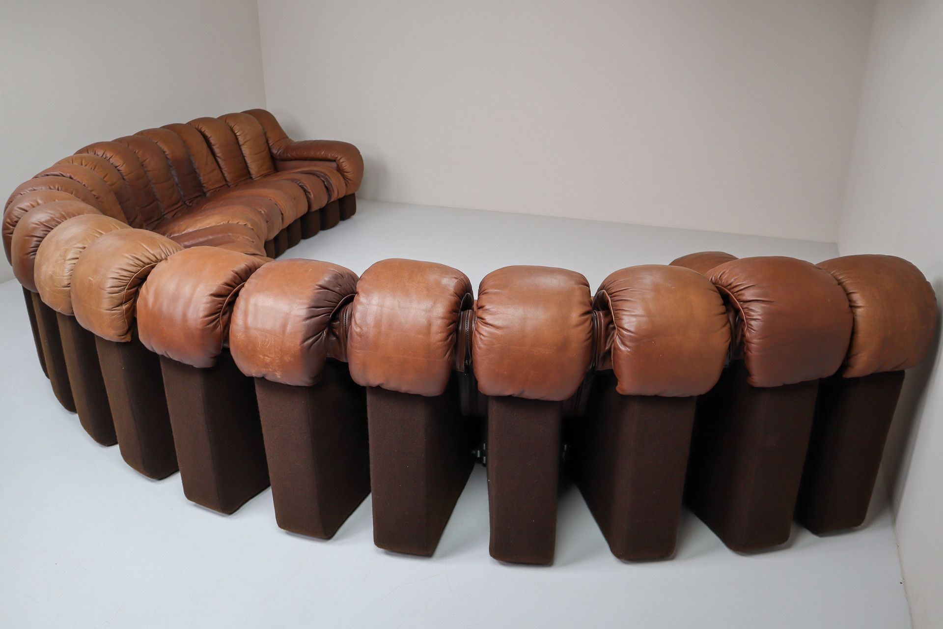 21 element De Sede DS 600 Snake Sofa in Patinated Cognac - Brown Leather by Ueli Berger Switzerland 1972 Mid-20th century