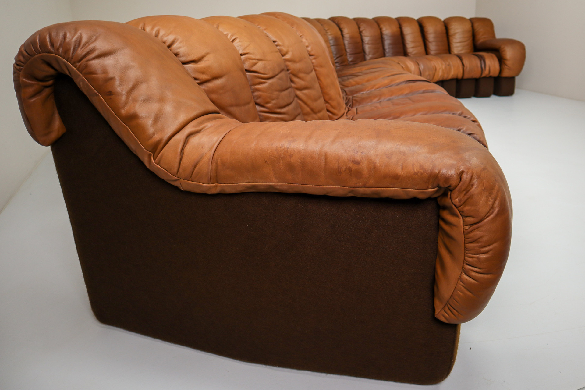 21 element De Sede DS 600 Snake Sofa in Patinated Cognac - Brown Leather by Ueli Berger Switzerland 1972 Mid-20th century