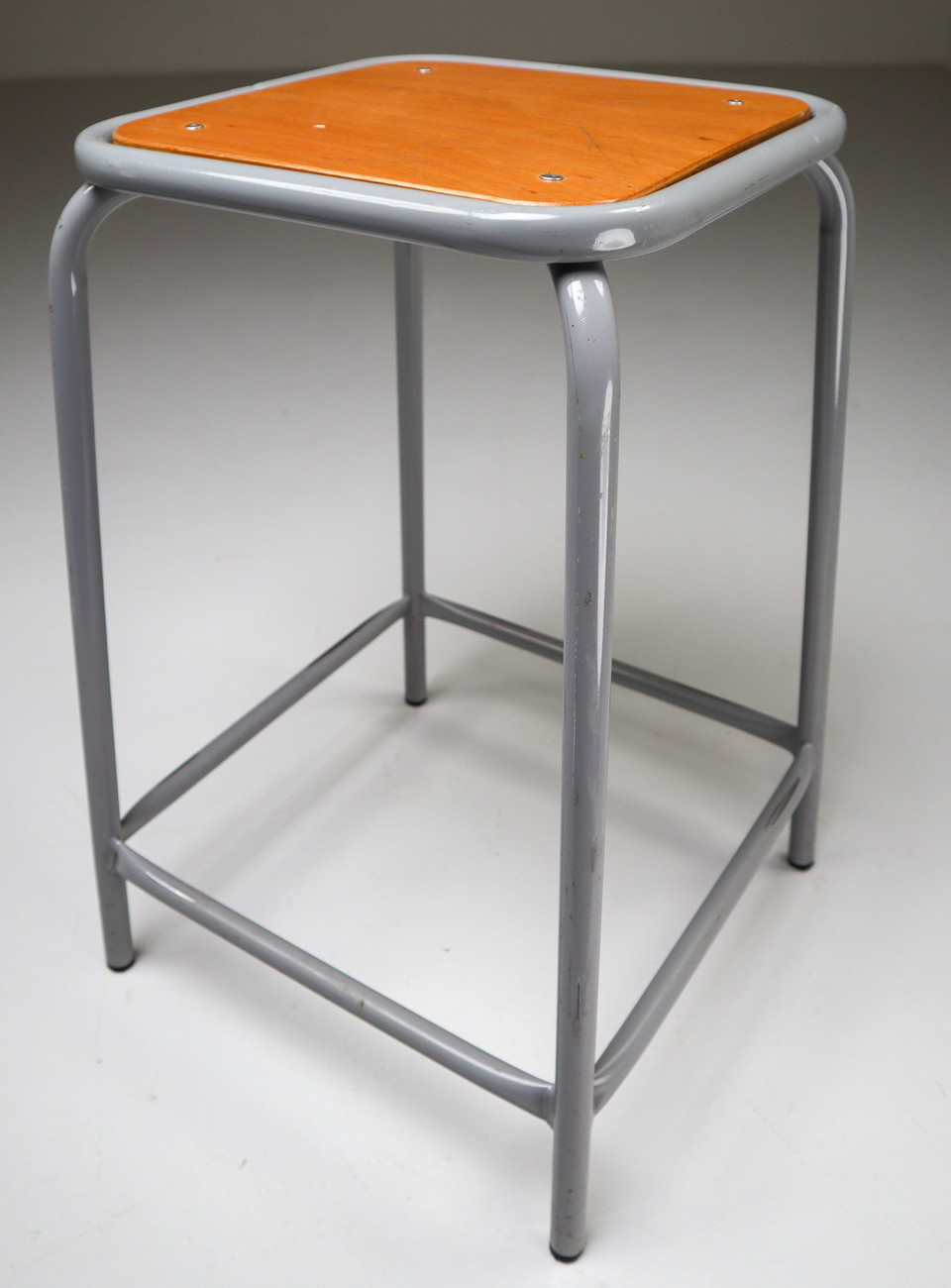 3 Grey French Industrial Stools Mid-20th century