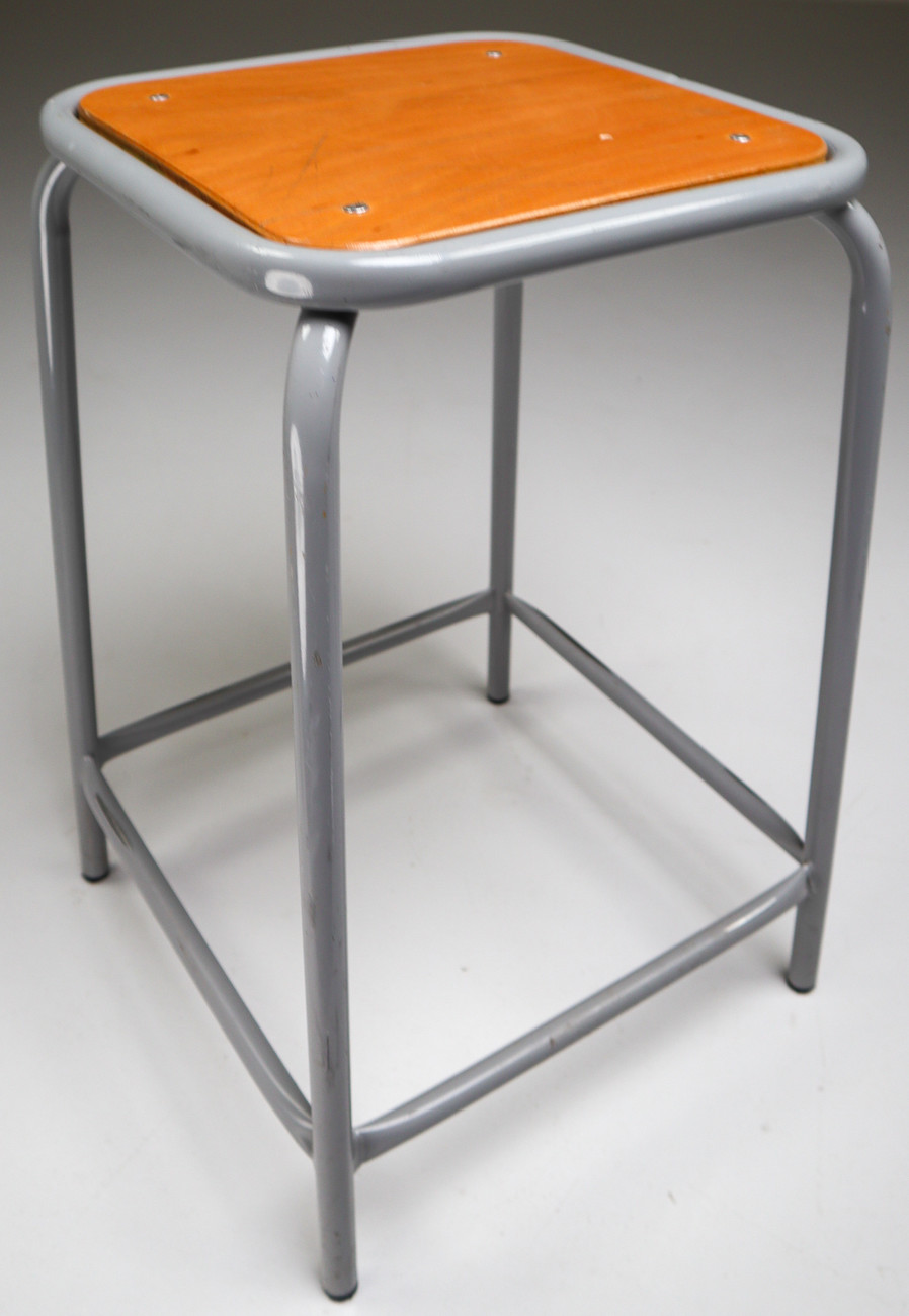 3 Grey French Industrial Stools Mid-20th century