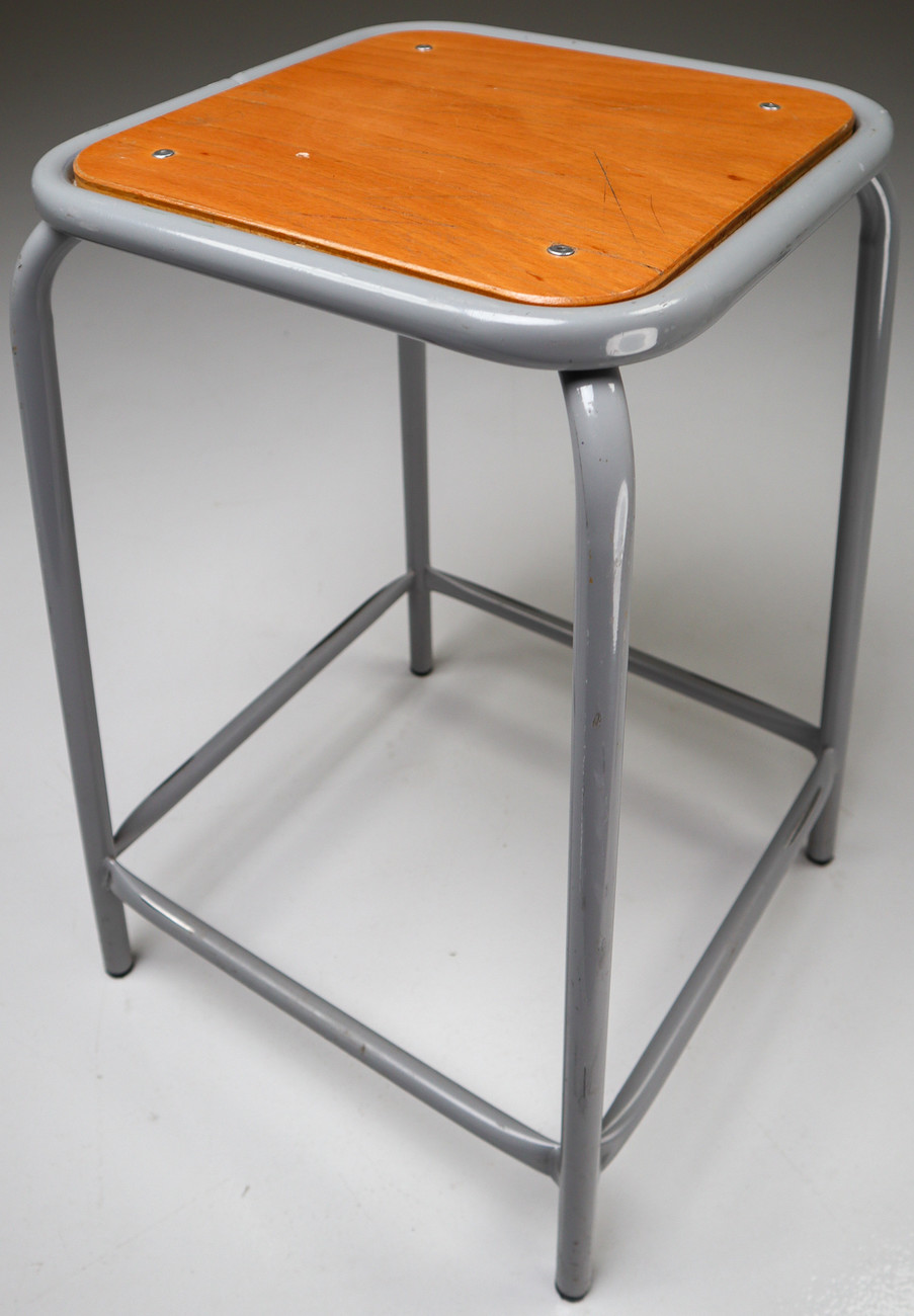 3 Grey French Industrial Stools Mid-20th century