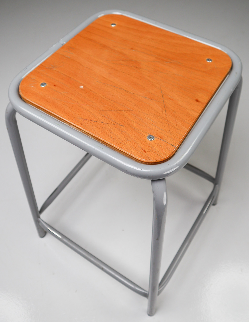 3 Grey French Industrial Stools Mid-20th century