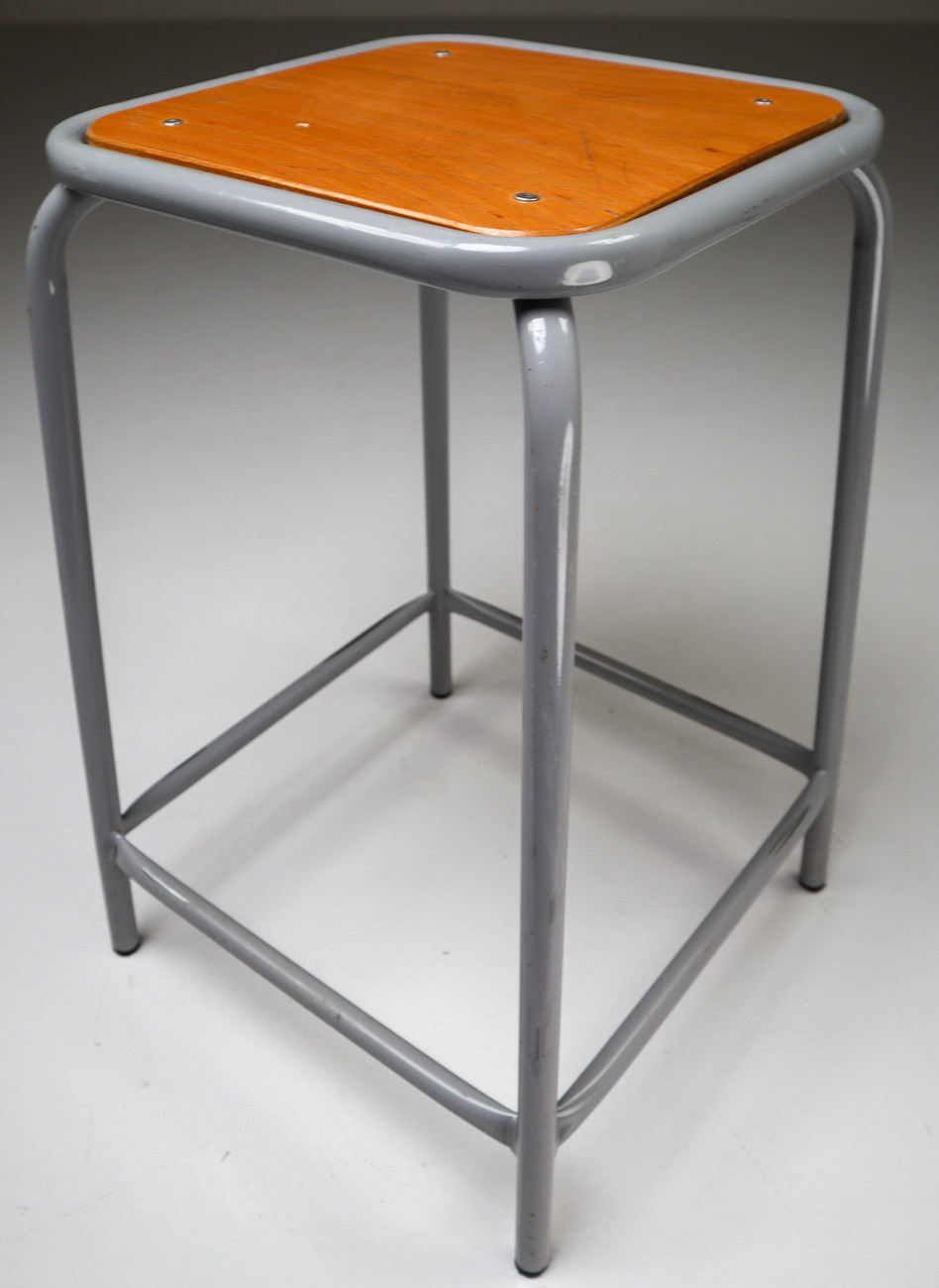 3 Grey French Industrial Stools Mid-20th century