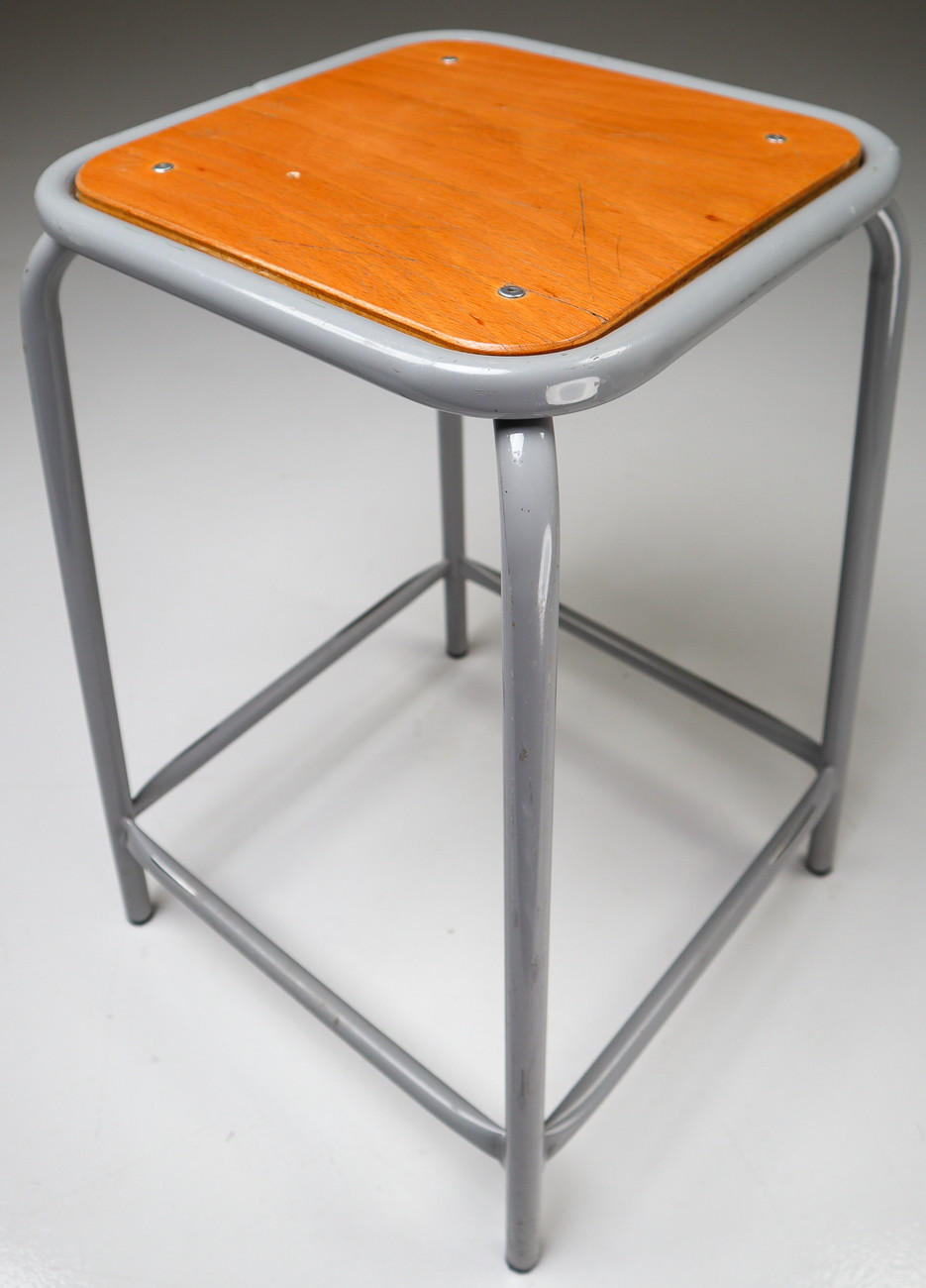 3 Grey French Industrial Stools Mid-20th century