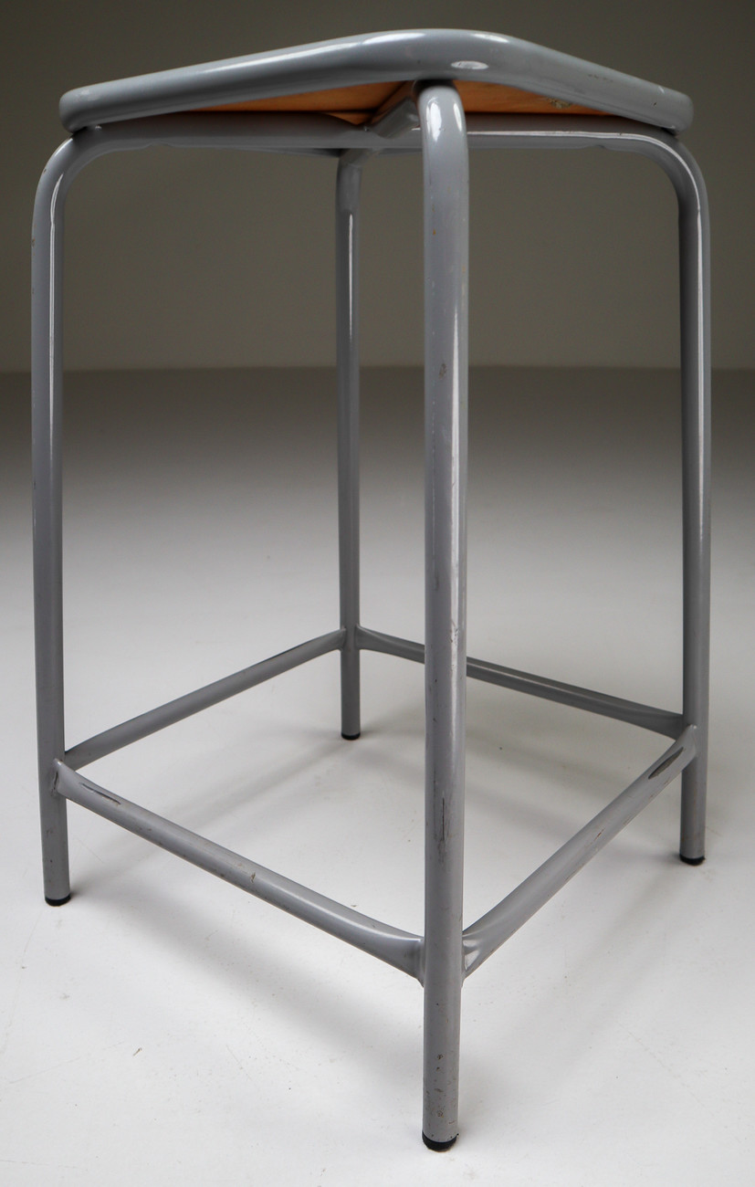 3 Grey French Industrial Stools Mid-20th century