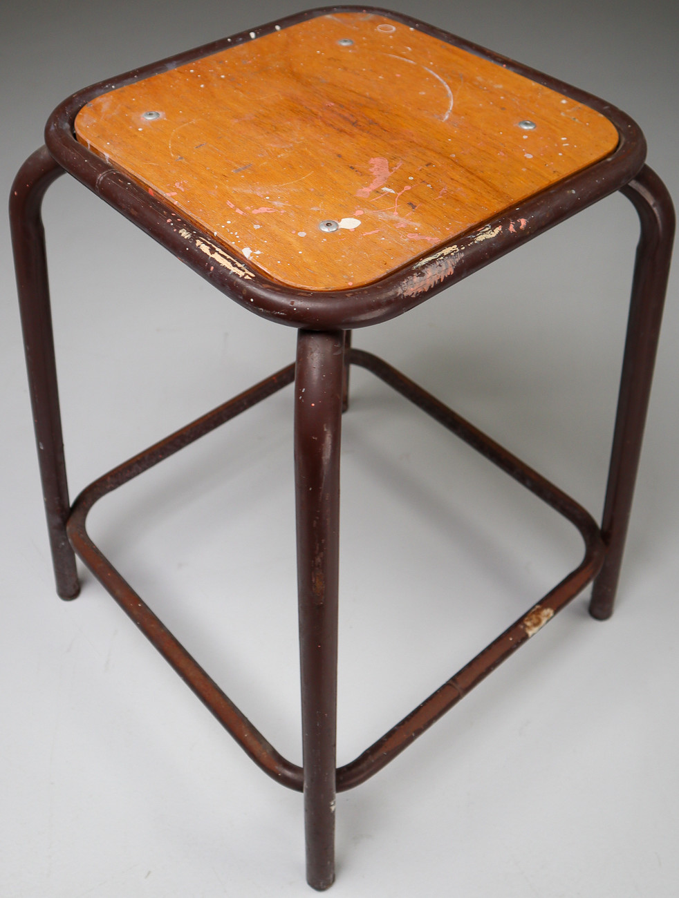 4 Brown French Industrial Stools Mid-20th century