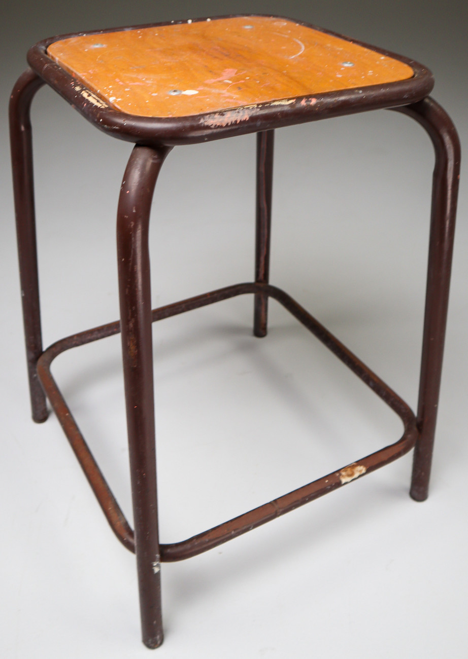 4 Brown French Industrial Stools Mid-20th century