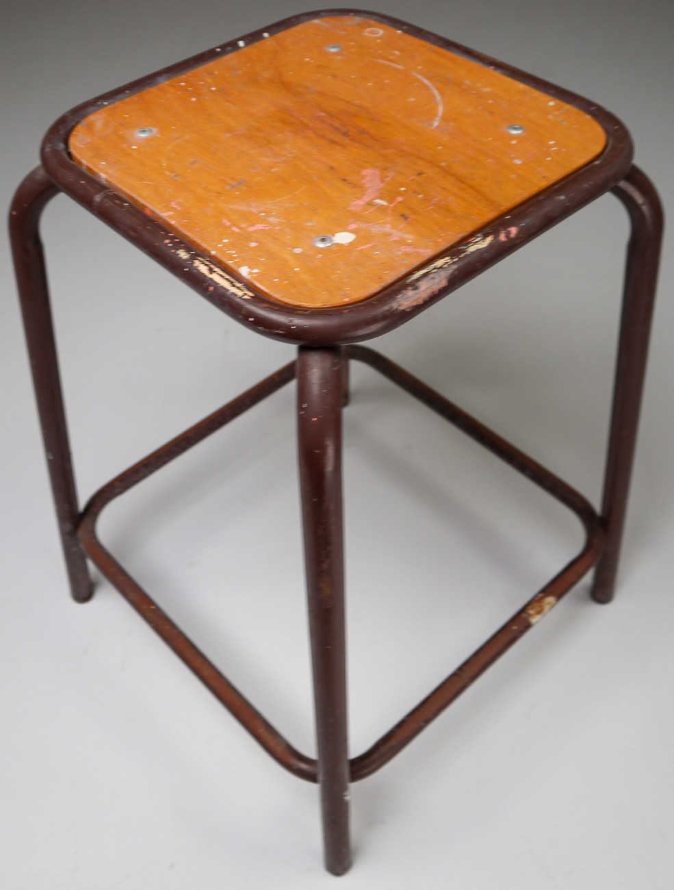 4 Brown French Industrial Stools Mid-20th century