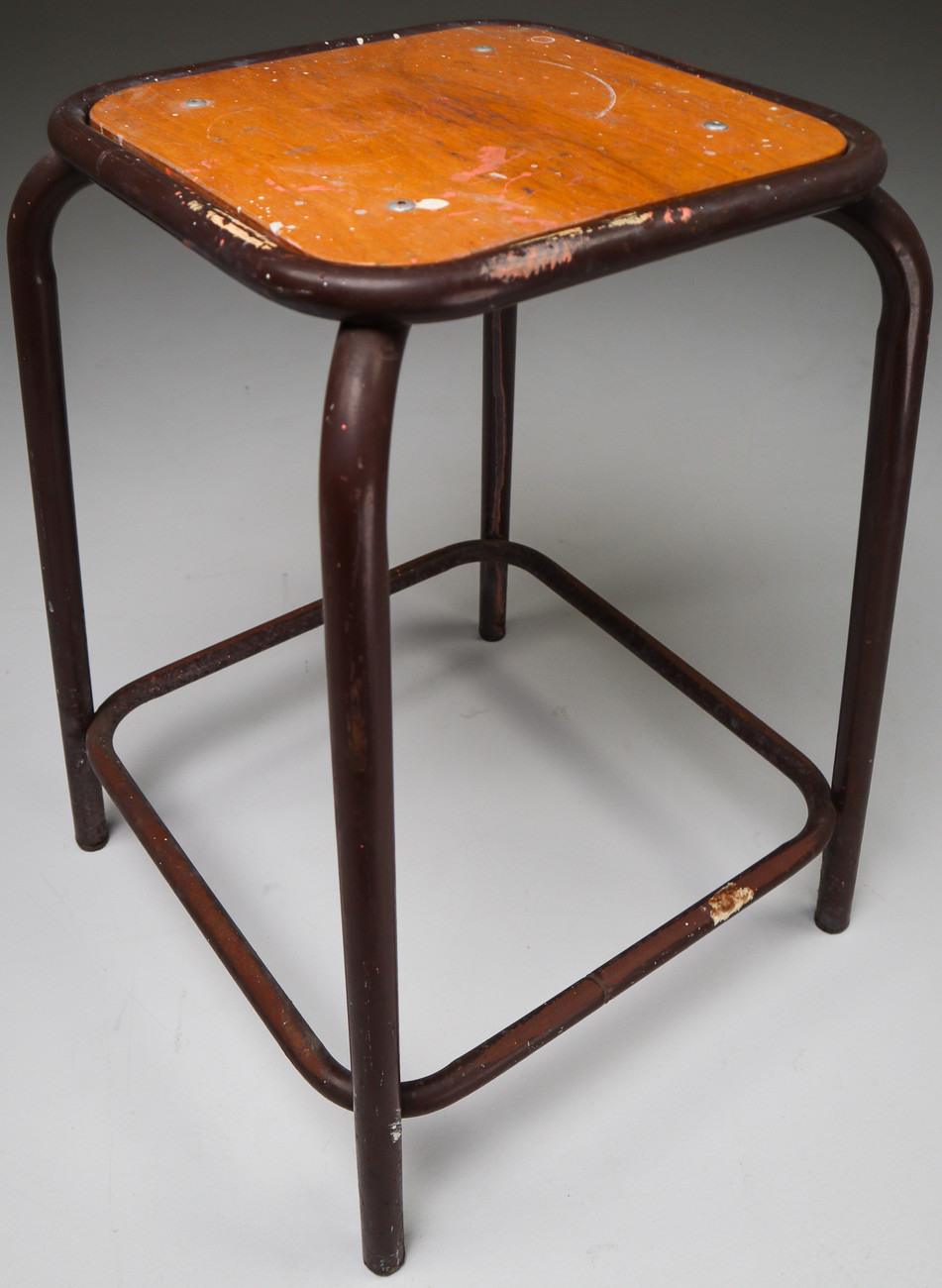 4 Brown French Industrial Stools Mid-20th century