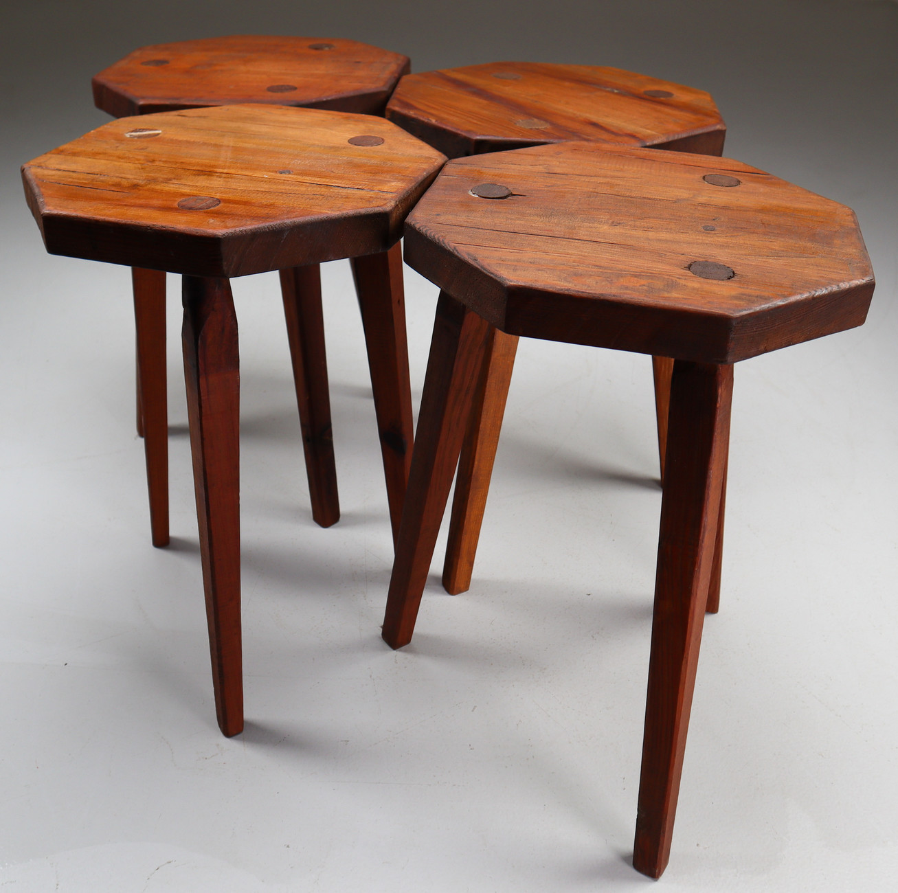 4 x Brutalist Pinewood stools France 1970s Mid-20th century