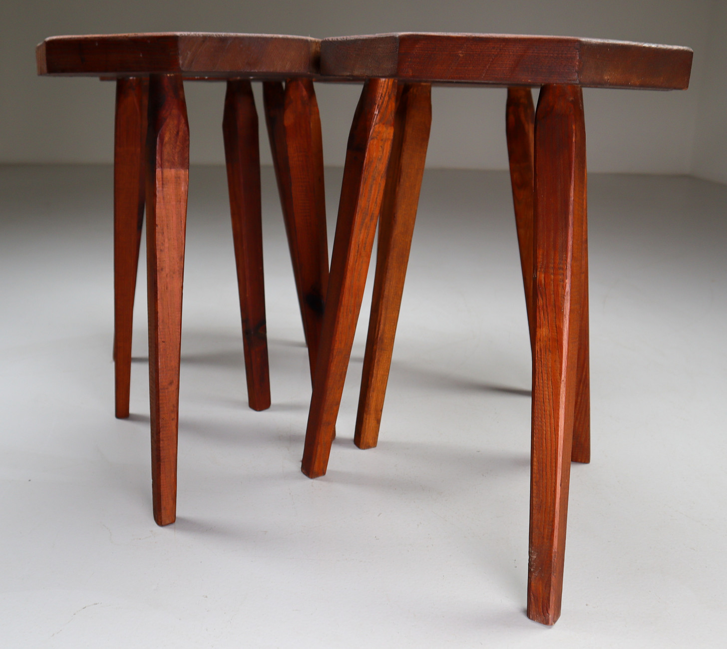 4 x Brutalist Pinewood stools France 1970s Mid-20th century