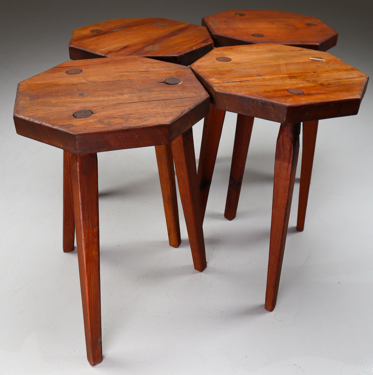 4 x Brutalist Pinewood stools France 1970s Mid-20th century
