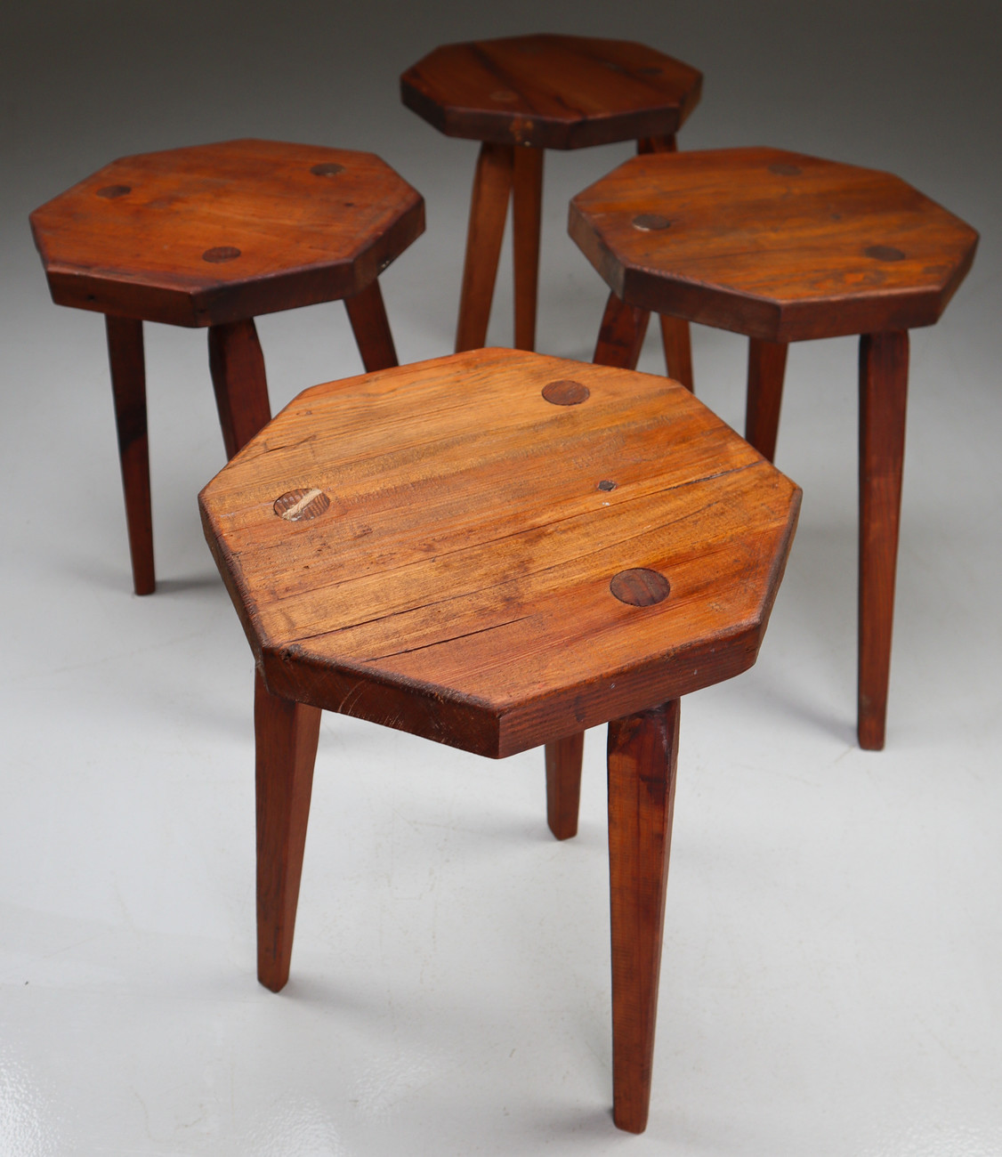 4 x Brutalist Pinewood stools France 1970s Mid-20th century