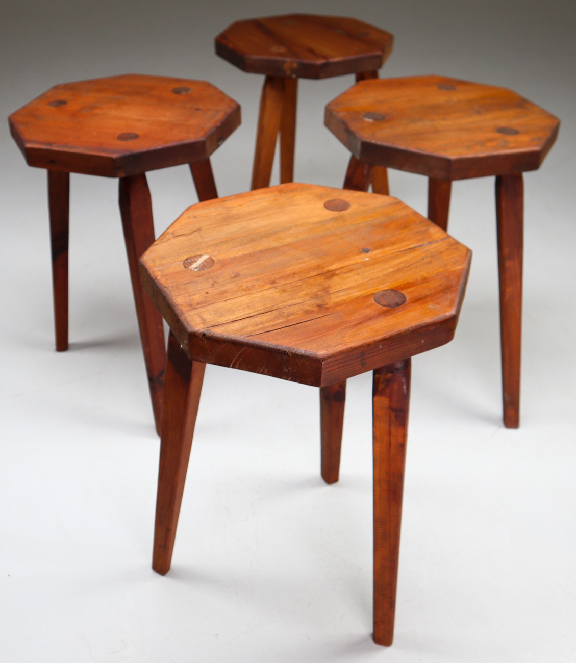 4 x Brutalist Pinewood stools France 1970s Mid-20th century