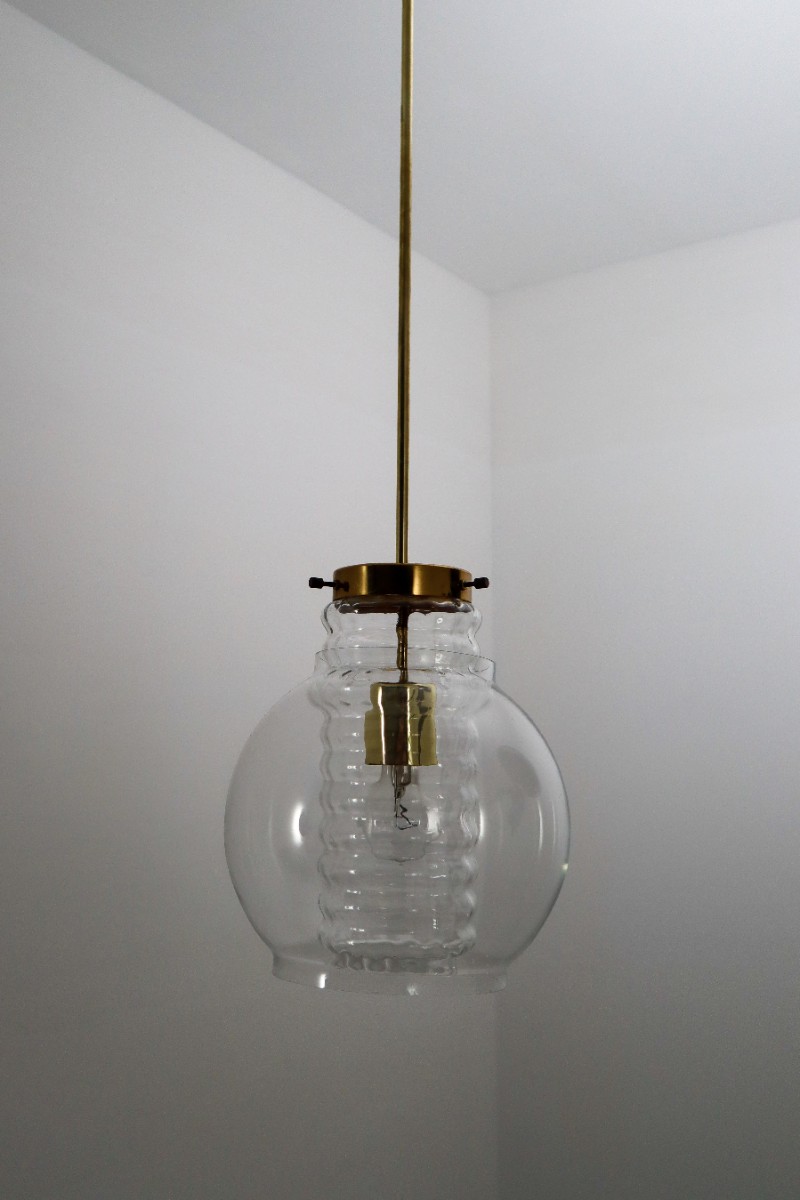 9 x Midcentury Pendants with clear Glass and Brass Europe 1960s Mid-20th century